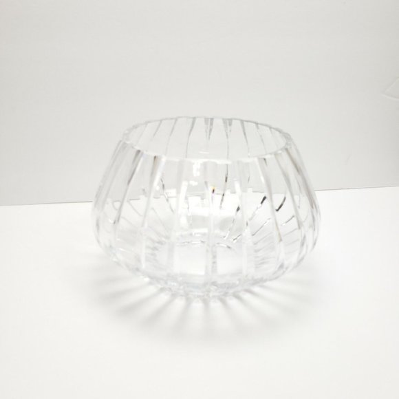 Vintage Ceska Czech Crystal Glass Rose Bowl Vase Vertical Lines Signed - Picture 2 of 8